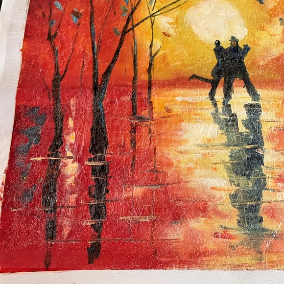 Colorful couple in moonlight original oil painting. Approx 20 1/4” x 24 1/4”. - Picture 4 of 5